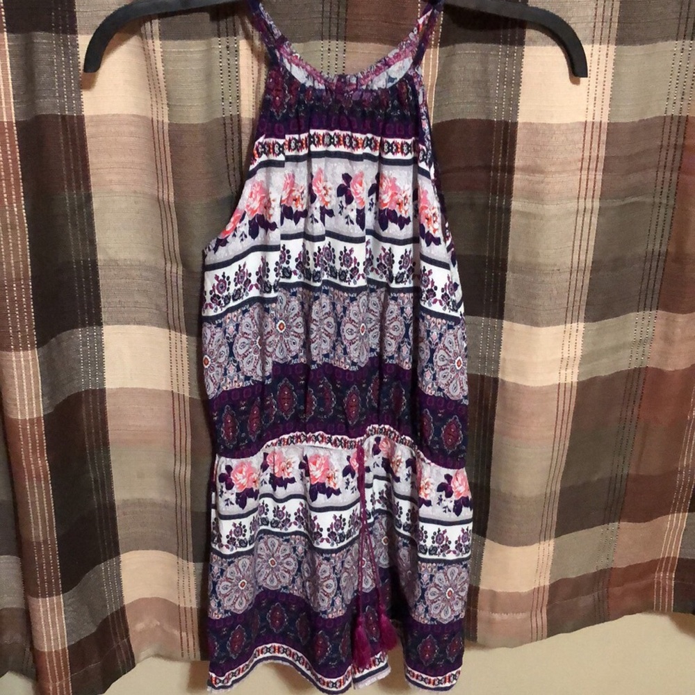 Purple flower-y romper with halter straps